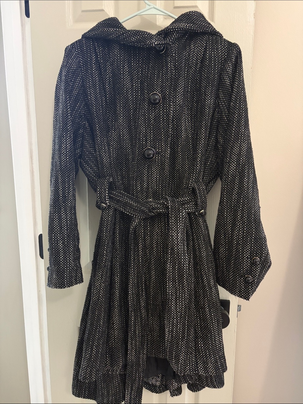 Steve Madden Black and White Textured Belted Pea Coat